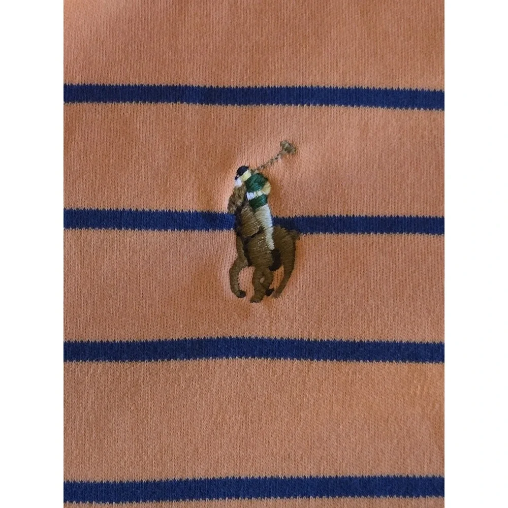 Polo Ralph Lauren Mens Large Classic Fit Orange With‎ Blue Stripes